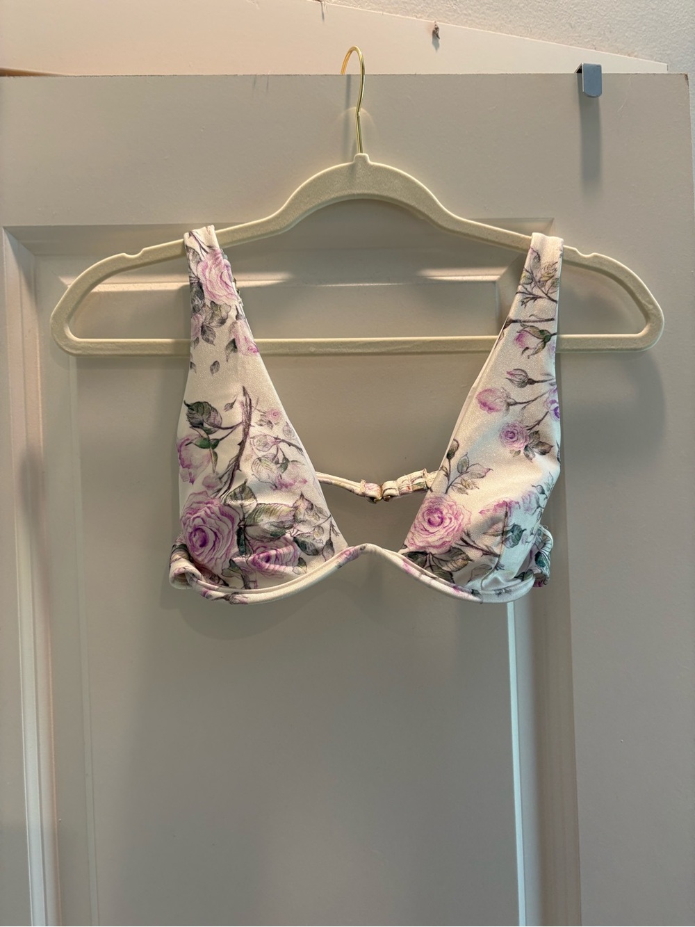 Chelsea & Violet White Floral Underwire Bikini Top with Lavender Roses